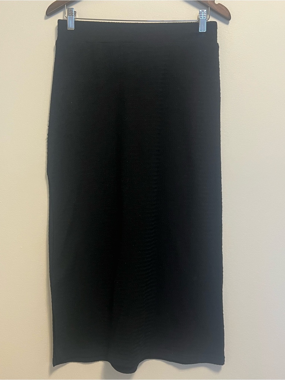 Black Ribbed Knit Midi Pencil Skirt | High Waist Bodycon Skirt
